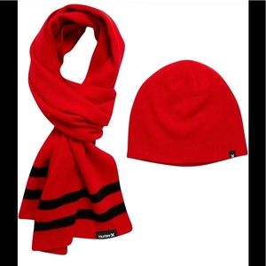 NWT HURLEY Hat & Scarf Set 2 PC New Yorker Winter Beanie Red Black Stripe - Team